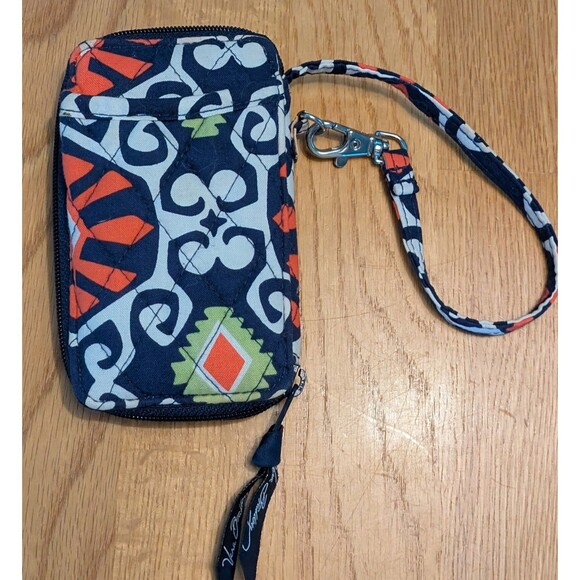 Retired Vera Bradley Sun Valley Wallet ID Case Wristlet Navy & Orange Print - Picture 1 of 6